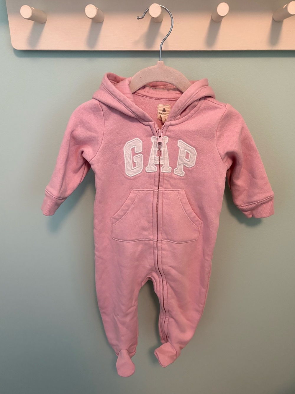 GAP Light Pink Hooded Baby Footed Onesie